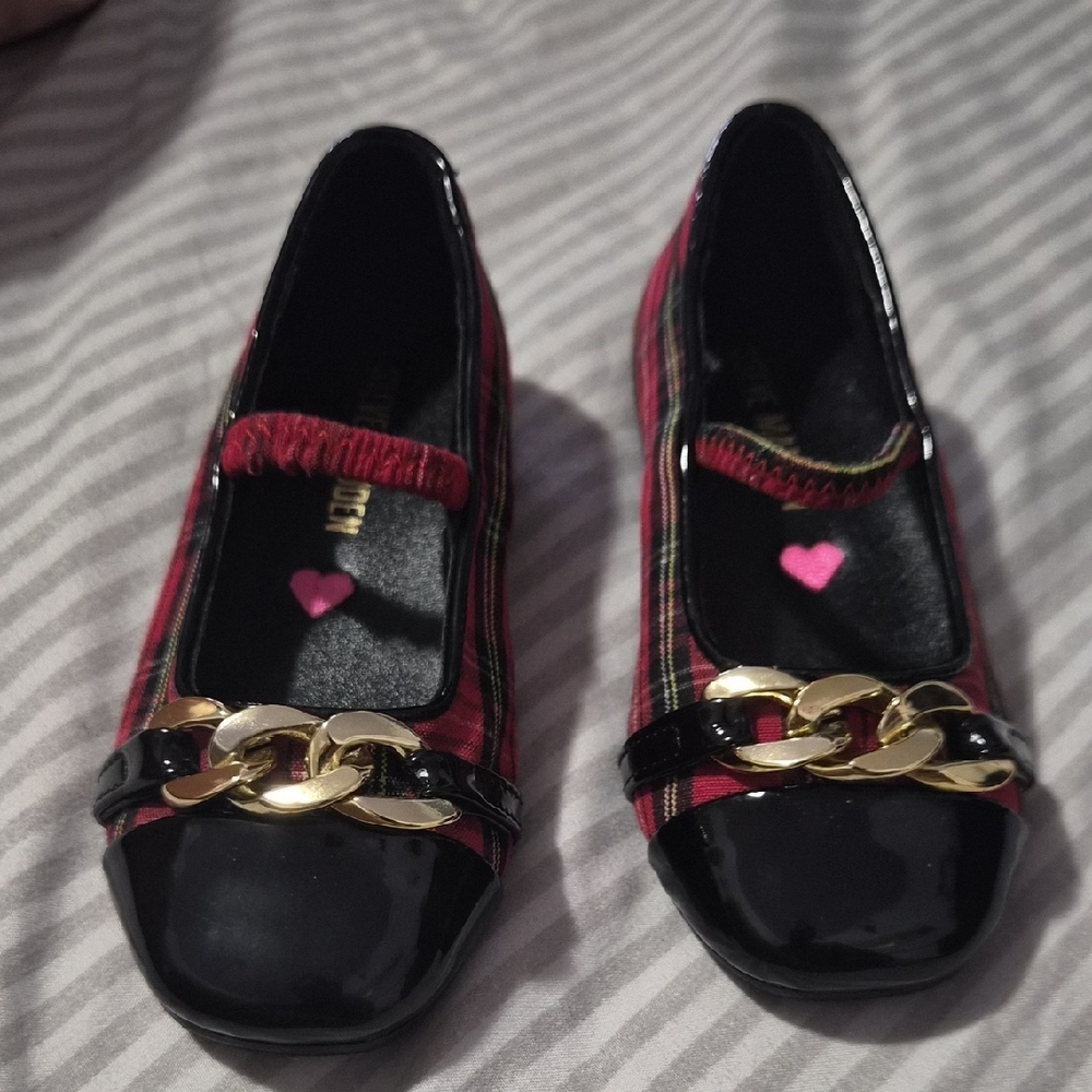BRAND NEW Steve Madden Stylish Toddler's Plaid Flats with Gold Chain